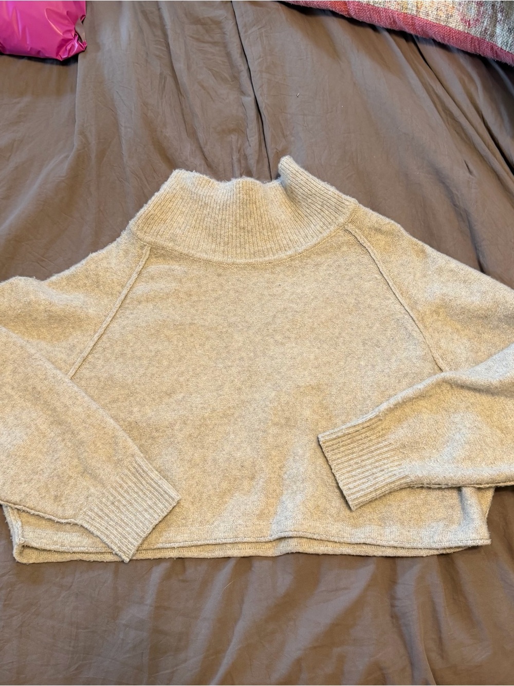 Urban Outfitters Cropped Turtleneck Sweater - Beige